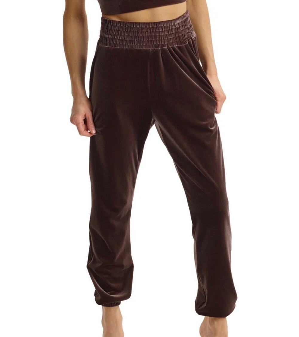 COMMANDO Velvet Smocked Jogger Sweatpants Purple Brown Medium M
